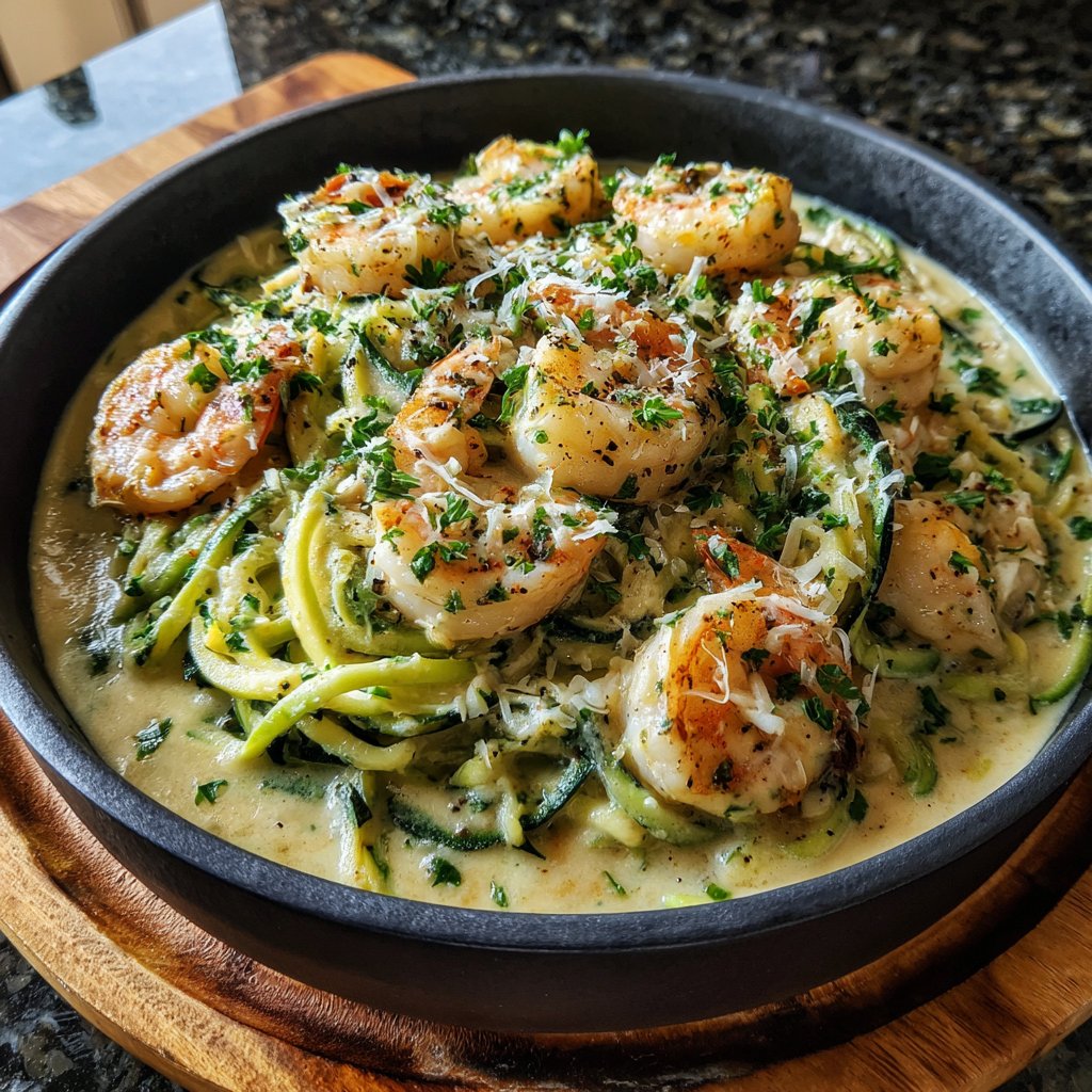 Zucchini Noodle Shrimp Alfredo